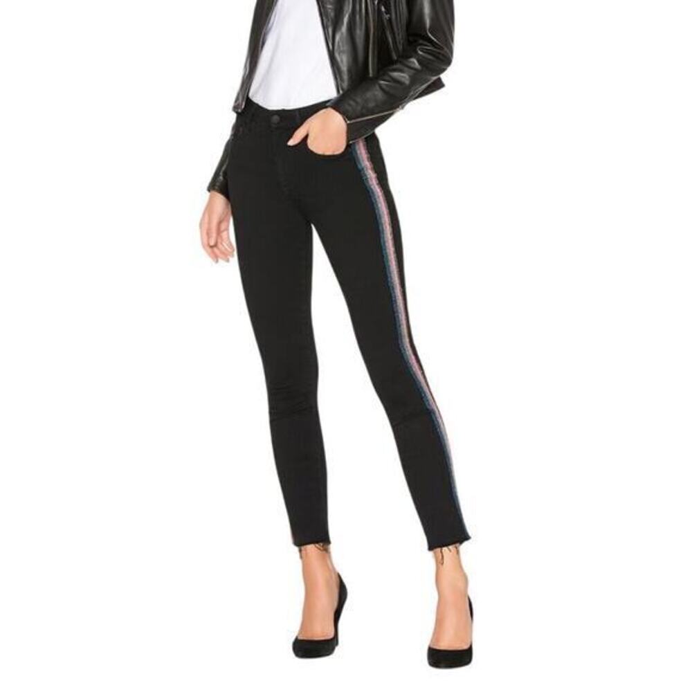 MOTHER High Waisted Looker Ankle Fray Jeans in Guilty Glitter Racer size 25 NWT